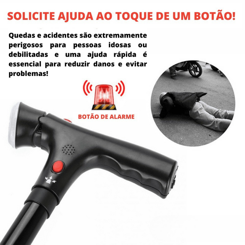 Bengala Dobrável com 4 Pés e Luz de LED Multifuncional com Botão de Emergência INOV SAFECARE