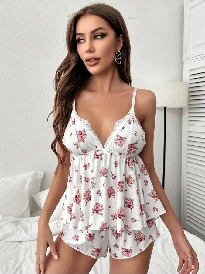 Pijama Feminino SexyFlowers - Conjunto Com Shorts e BabyDoll Sexy Super Confortável | Macio, Leve e Elegante