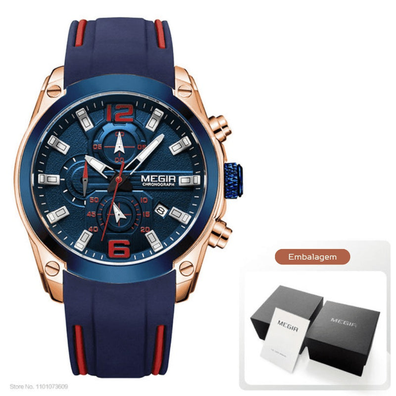 Relógio Masculino MEGIR CRONOGRAPH HERO 4 - Movimento de Quartzo, Cronógrafo Funcional, Resistente à Água 30m