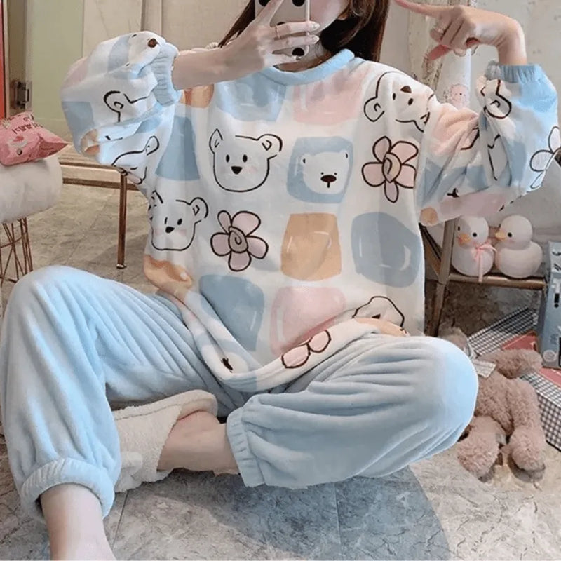 Pijama Feminino Peluciado Winter Love - Conjunto Com Calça e Moletom De pelúcia Plush | Quentinho, Macio e Super Confortável
