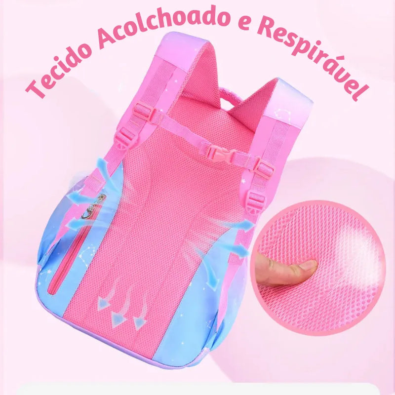 Mochila Infantil Princesa Pink - Otopédica, Leve e Resistente, Impermeável e Alta Capacidade