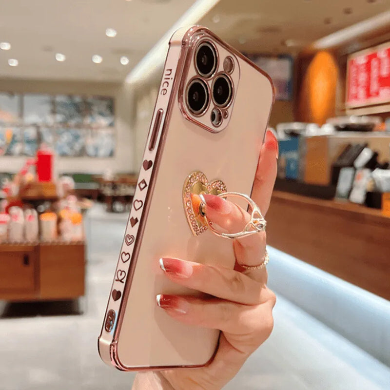 Capinha Iphone "Anel De Noivado" Com Apoio de Anel Cravejado - Case Luxuosa de Alta Proteção e Resistência