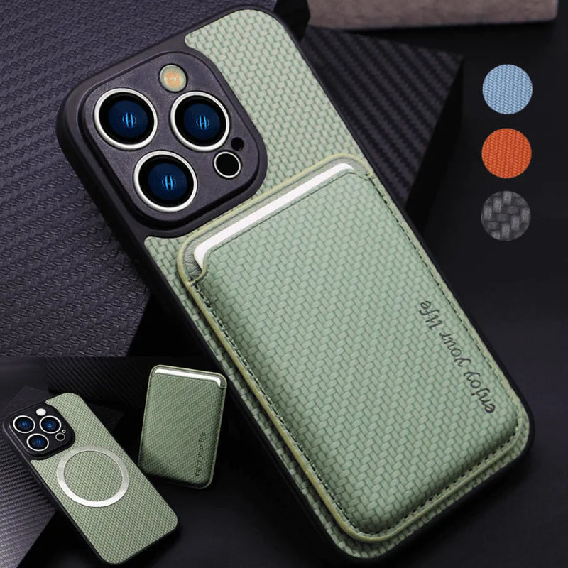Capinha de Celular para Iphone com Porta Cartões Exclusivo em Couro MagSafe