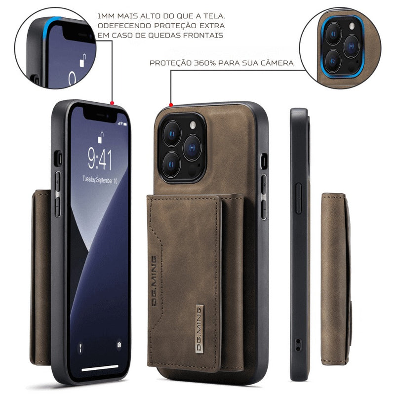 Capinha de Couro para Iphone com Carteira De Couro Slim Magnética DG MING