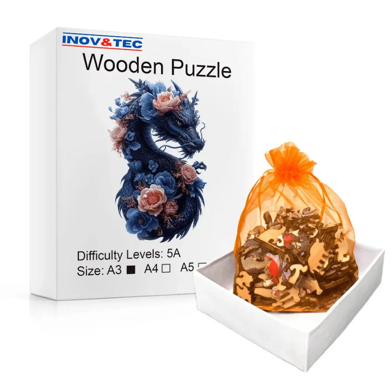 Quebra-Cabeça De Madeira Inova WOOD PUZZLE - Dragão Florido | Diversão Com Diversos Benefícios Para Crianças e Idosos