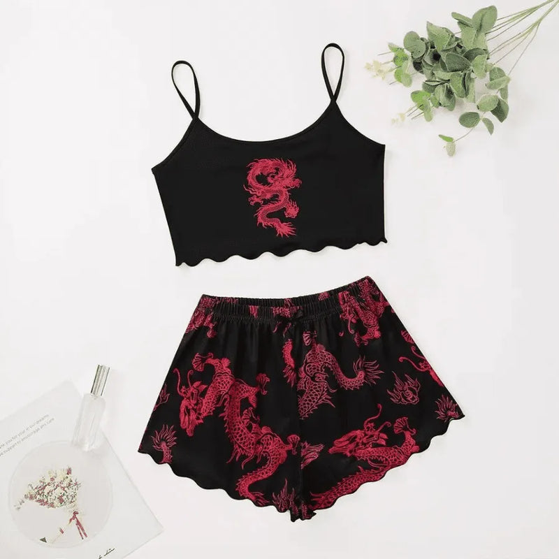 Pijama Feminino Dragon - Conjunto Top Cropped e Shorts Fresquinho LooseFit | Tecido Super Macio e Confortável