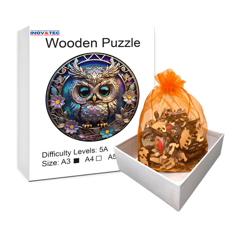 Quebra-Cabeça de Madeira Inova WOOD PUZZLE - Coruja Visão Alada | Diversão com Diversos Benefícios para Crianças e Idosos