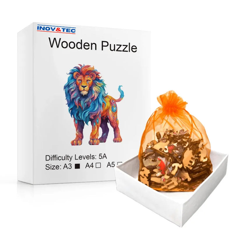 Quebra-Cabeça De Madeira Inova WOOD PUZZLE - Rei Da Selva | Diversão Com Diversos Benefícios
