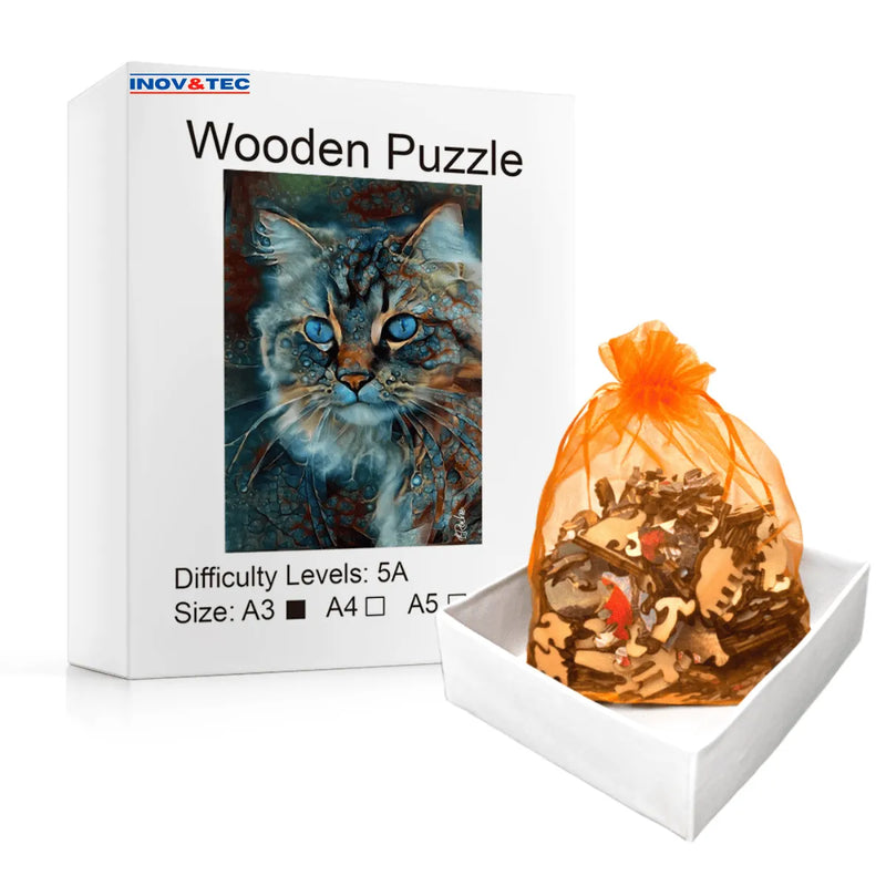 Quebra-Cabeça de Madeira Inova WOOD PUZZLE - Gato Místico | Diversão com Diversos Benefícios para Crianças e Idosos