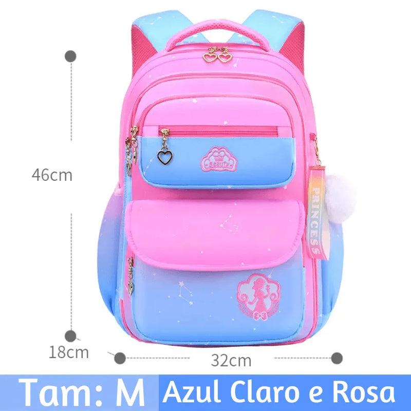 Mochila Infantil Princesa Pink - Otopédica, Leve e Resistente, Impermeável e Alta Capacidade
