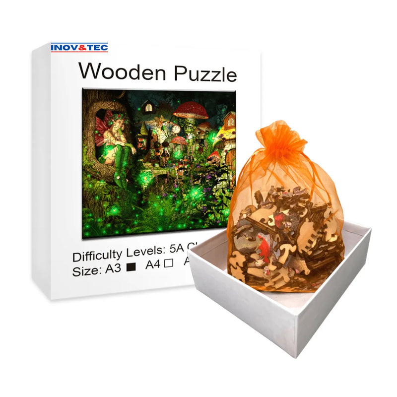 Quebra-Cabeça de Madeira Inova WOOD PUZZLE - Bosque Encantado | Diversão com Diversos Benefícios para Crianças e Idosos