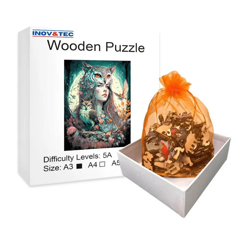 Quebra-Cabeça De Madeira Inova WOOD PUZZLE - Mãe Natureza Com Corujas | Diversão Com Diversos Benefícios Para Crianças e Idosos