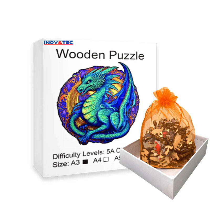 Quebra-Cabeça de Madeira Inova WOOD PUZZLE - Dragão Espectral | Diversão com Diversos Benefícios para Crianças e Idosos