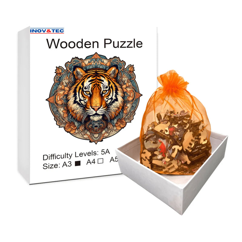 Quebra-Cabeça de Madeira Inova WOOD PUZZLE - Tigre Abstrato | Diversão com Diversos Benefícios