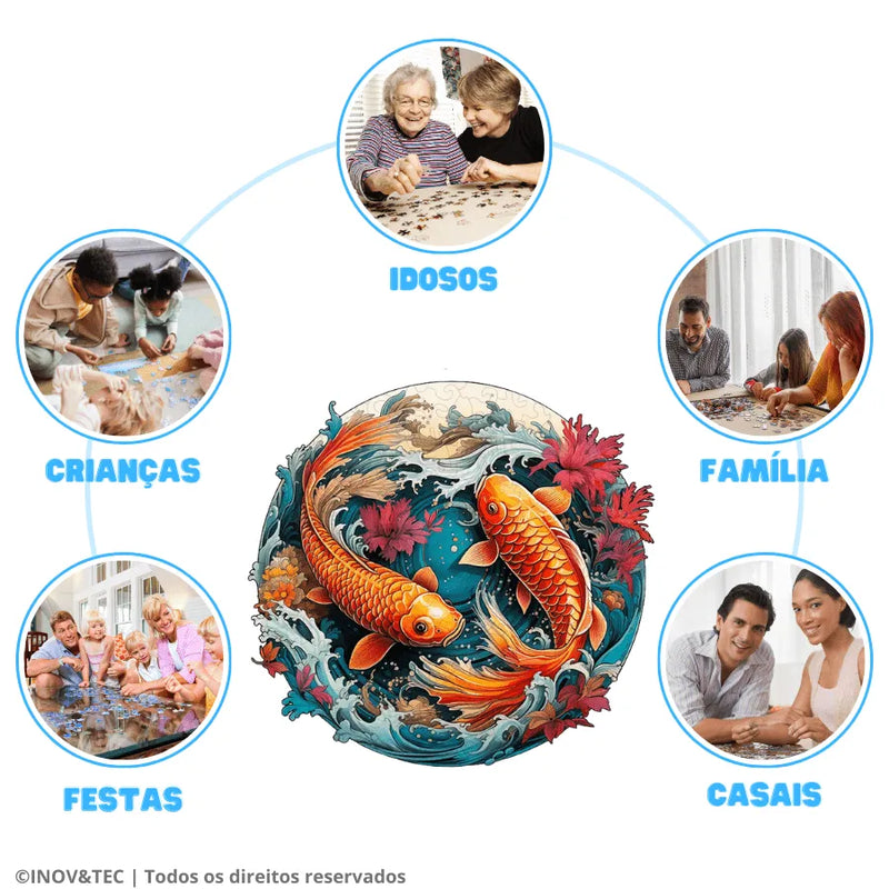 Quebra-Cabeça De Madeira Inova WOOD PUZZLE - Carpas Na Água Agitada | Diversão Com Diversos Benefícios Para Crianças e Idosos