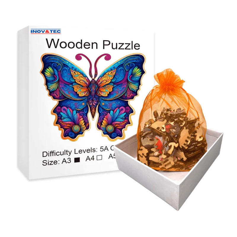 Quebra-Cabeça de Madeira Inova WOOD PUZZLE - Borboleta Florida | Diversão com Diversos Benefícios para Crianças e Idosos