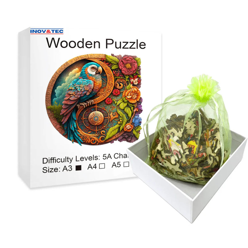 Quebra-Cabeça de Madeira Inova WOOD PUZZLE - Arara Colorida | Diversão com Diversos Benefícios para Crianças e Idosos