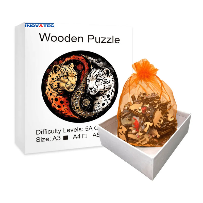 Quebra-Cabeça de Madeira Inova WOOD PUZZLE - Yin-Yang de Tigres | Diversão com Diversos Benefícios para Crianças e Idosos