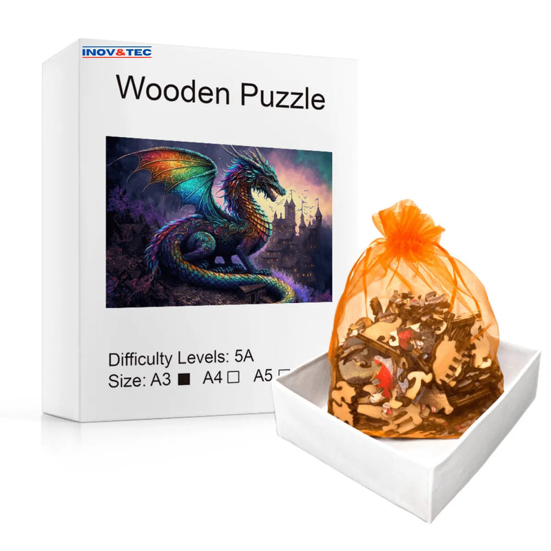 Quebra-Cabeça de Madeira Inova WOOD PUZZLE - Dragão do Reino | Diversão com Diversos Benefícios para Crianças e Idosos