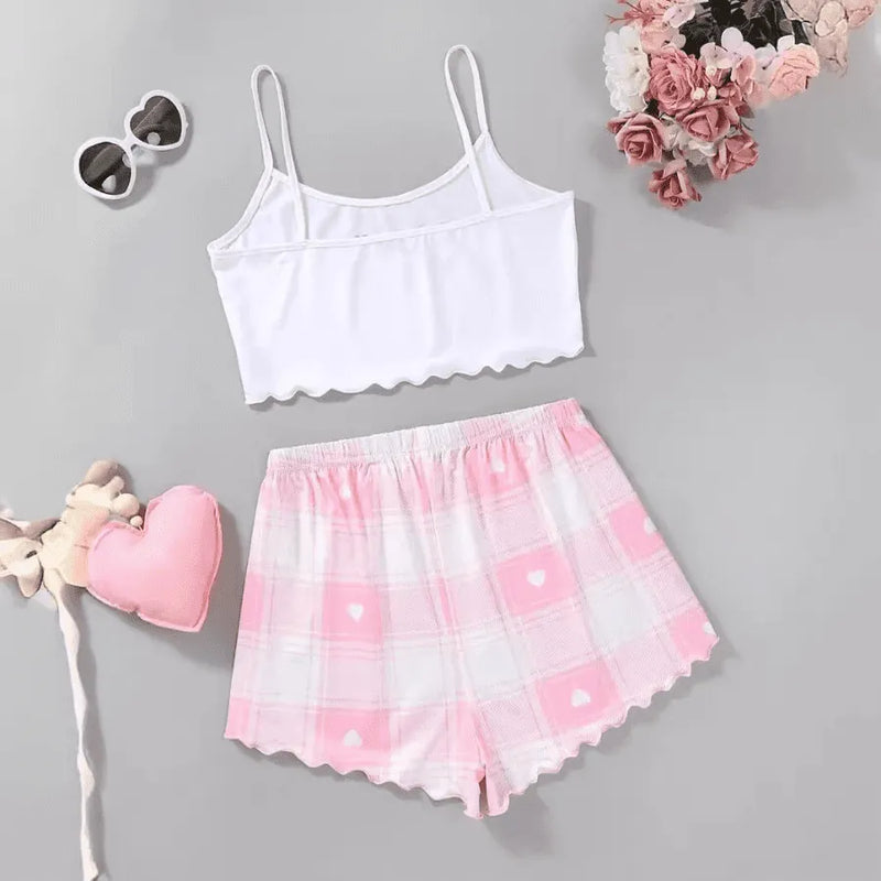 Pijama Feminino I Love My Boyfriend - Conjunto Top Cropped e Shorts Fresquinho LooseFit | Tecido Super Macio e Confortável