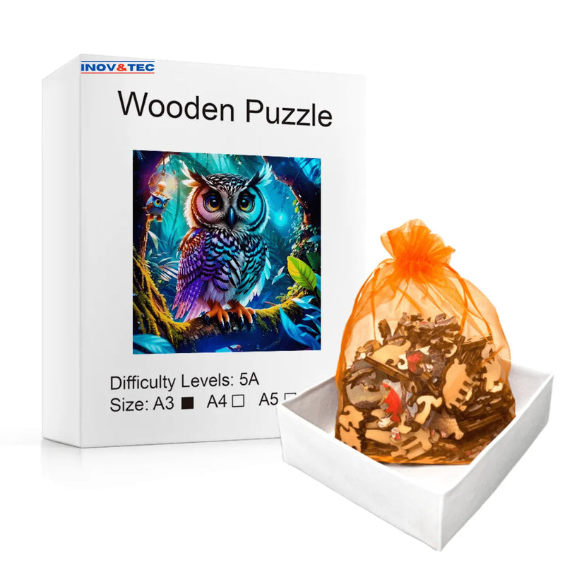 Quebra-Cabeça de Madeira Inova WOOD PUZZLE - Coruja Serenidade | Diversão com Diversos Benefícios