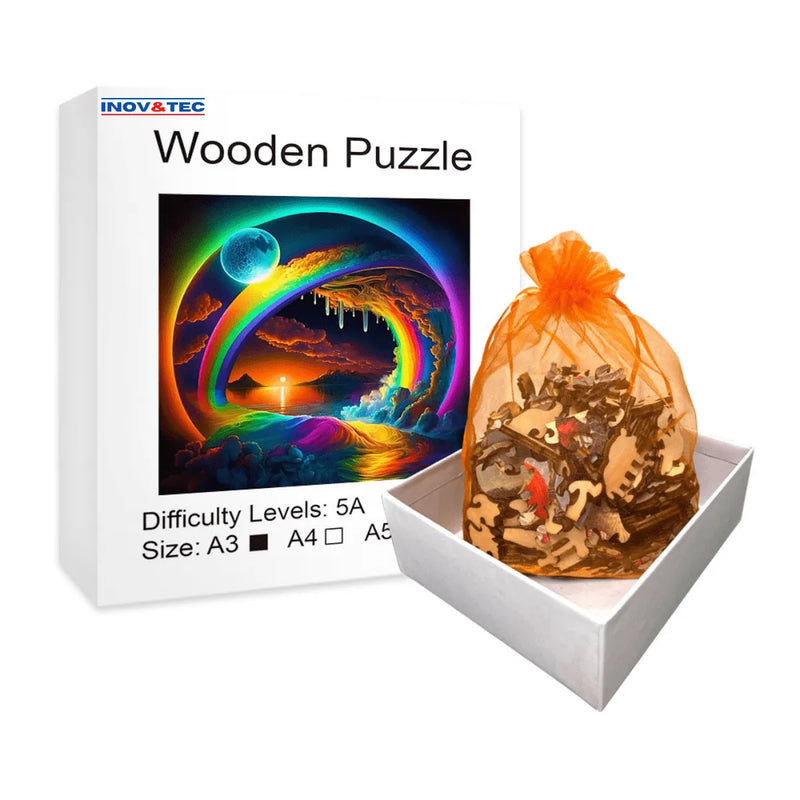 Quebra-Cabeça de Madeira Inova WOOD PUZZLE - Arco-íris no Horizonte | Diversão com Diversos Benefícios