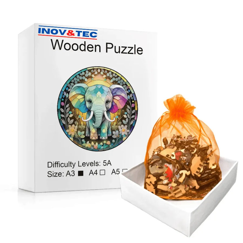 Quebra-Cabeça De Madeira Inova WOOD PUZZLE - Elefante Em Cristal | Diversão Com Diversos Benefícios Para Crianças e Idosos