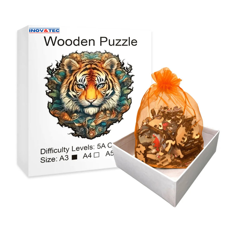 Quebra-Cabeça de Madeira Inova WOOD PUZZLE - Tigre da Floresta | Diversão com Diversos Benefícios para Crianças e Idosos
