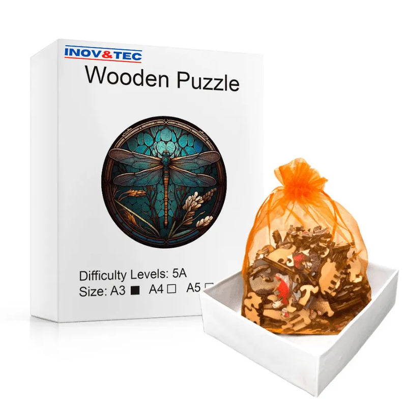 Quebra-Cabeça De Madeira Inova WOOD PUZZLE - Libélula Mandala | Diversão Com Diversos Benefícios Para Crianças e Idosos