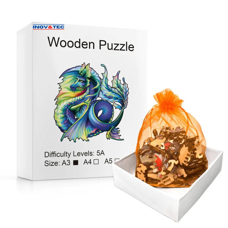 Quebra-Cabeça de Madeira Inova WOOD PUZZLE - Dragão dos Mares | Diversão com Diversos Benefícios para Crianças e Idosos