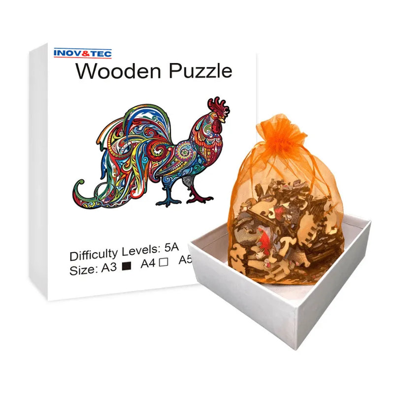 Quebra-Cabeça De Madeira Inova WOOD PUZZLE - Galo Carnavalesco | Diversão Com Diversos Benefícios Para Crianças e Idosos