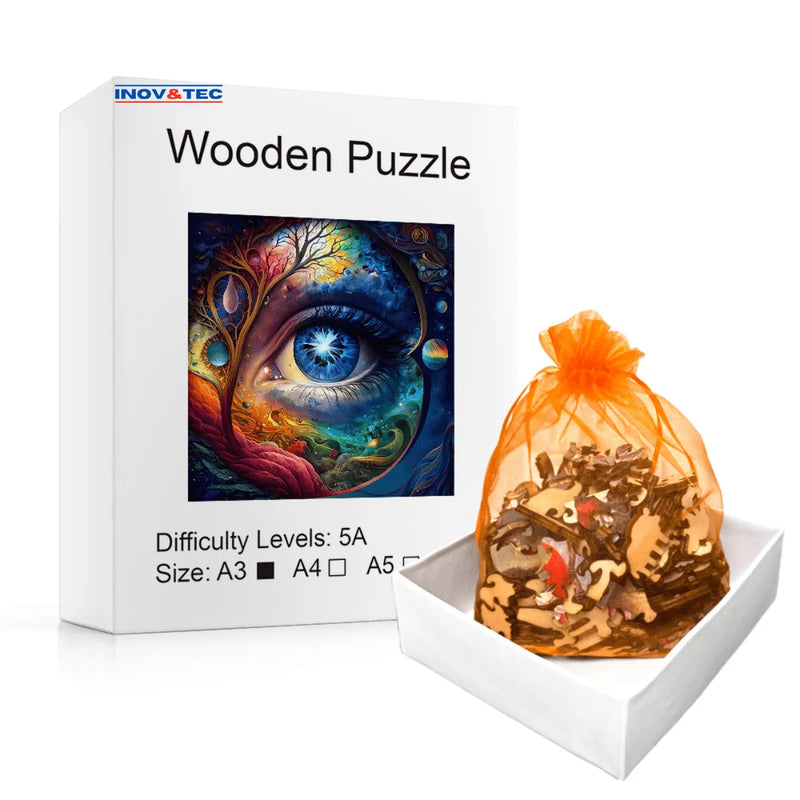 Quebra-Cabeça de Madeira Inova WOOD PUZZLE - Olho Azul | Diversão com Diversos Benefícios para Crianças e Idosos