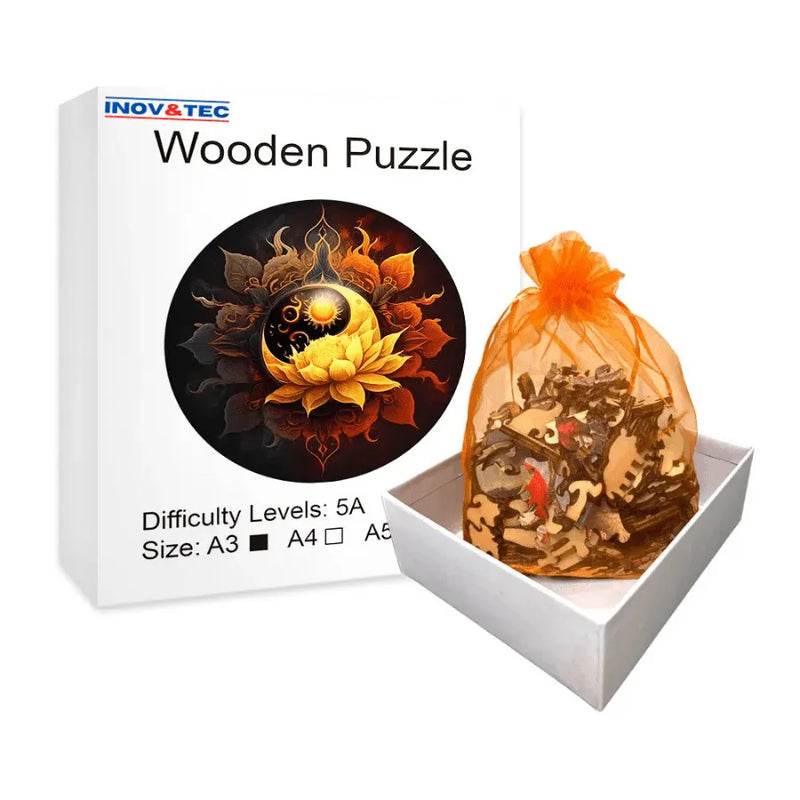 Quebra-Cabeça De Madeira Inova WOOD PUZZLE - Lua e Flor de Lótus | Diversão Com Diversos Benefícios Para Crianças e Idosos