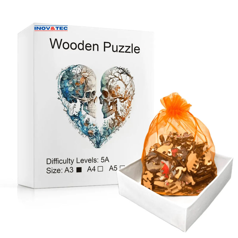 Quebra-Cabeça de Madeira Inova WOOD PUZZLE - Coração de Caveiras | Diversão com Diversos Benefícios para Crianças e Idosos