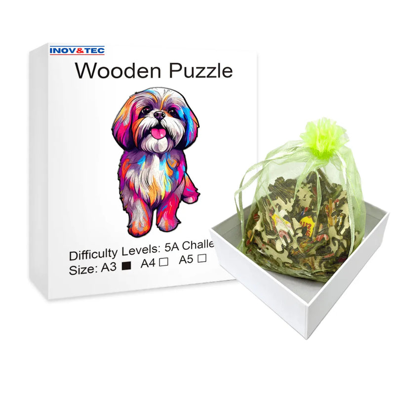 Quebra-Cabeça de Madeira Inova WOOD PUZZLE - Cachorro Branco  | Diversão com Diversos Benefícios