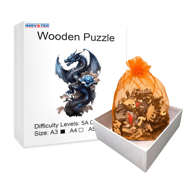 Quebra-Cabeça de Madeira Inova WOOD PUZZLE - Dragão Celestial | Diversão com Diversos Benefícios para Crianças e Idosos