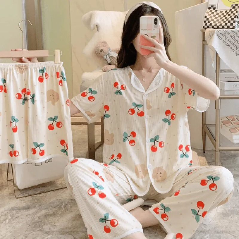 Pijama Feminino CuteVelvet Conjunto 3 Peças Com Calça, Camisa e Shorts Confortáveis em Veludo Cotelê