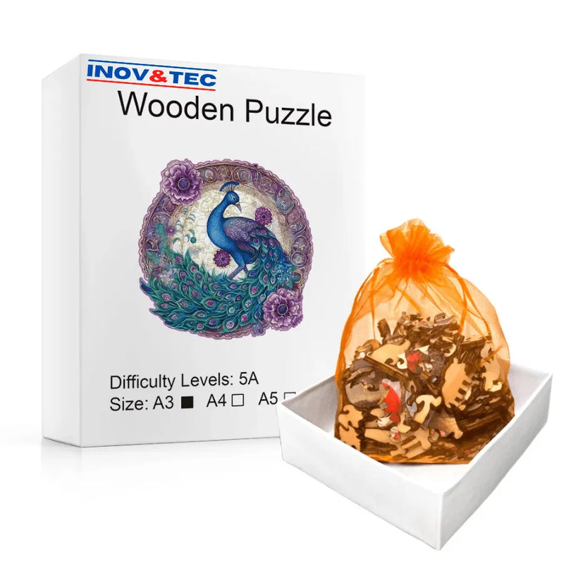 Quebra-Cabeça De Madeira Inova WOOD PUZZLE - Pavão com Rosas | Diversão Com Diversos Benefícios