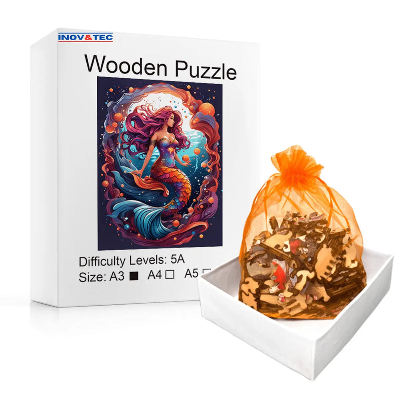 Quebra-Cabeça de Madeira Inova WOOD PUZZLE - Sereia no Mar | Diversão com Diversos Benefícios