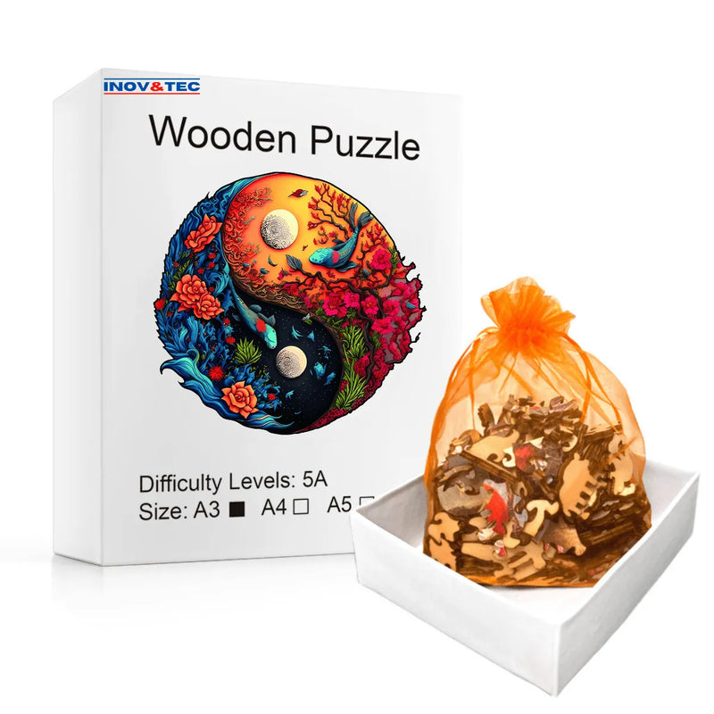 Quebra-Cabeça de Madeira Inova WOOD PUZZLE - Yin-Yang Aquático | Diversão com Diversos Benefícios