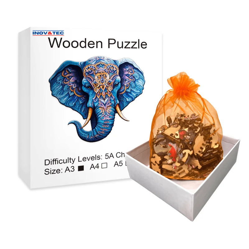 Quebra-Cabeça de Madeira Inova WOOD PUZZLE - Tromba Azul | Diversão com Diversos Benefícios para Crianças e Idosos