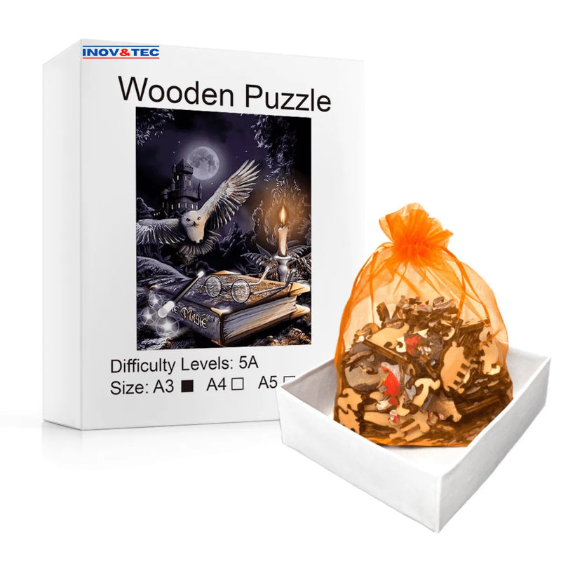 Quebra-Cabeça de Madeira Inova WOOD PUZZLE - Coruja Mágica | Diversão com Diversos Benefícios para Crianças e Idosos