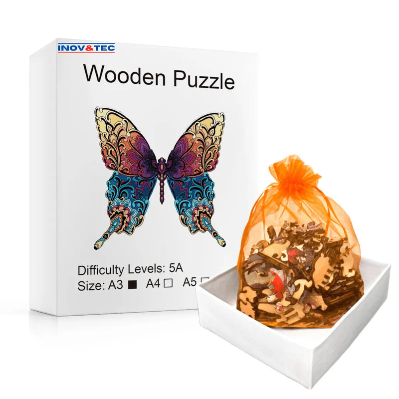 Quebra-Cabeça de Madeira Inova WOOD PUZZLE - Borboleta Vibrante  | Diversão com Diversos Benefícios para Crianças e Idosos