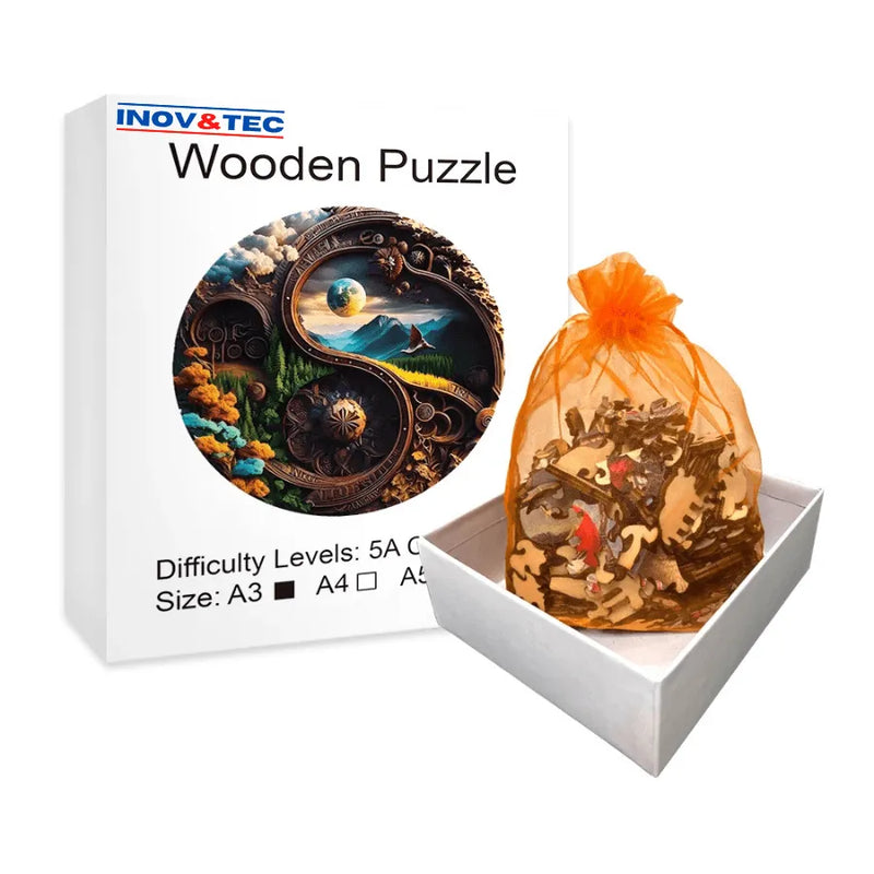 Quebra-Cabeça De Madeira Inova WOOD PUZZLE - Yin Yang Natureza | Diversão Com Diversos Benefícios Para Crianças e Idosos