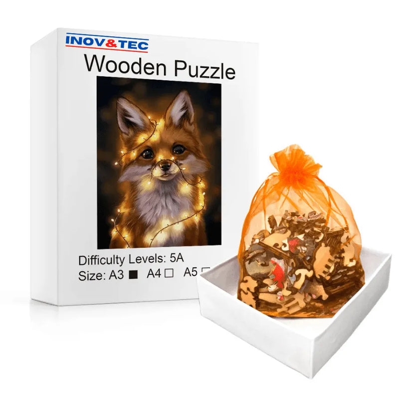 Quebra-Cabeça De Madeira Inova WOOD PUZZLE - Raposa Com Luzes | Diversão Com Diversos Benefícios