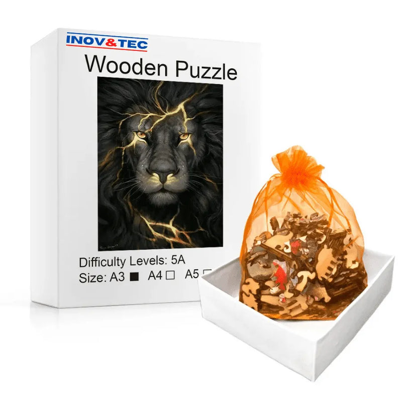 Quebra-Cabeça De Madeira Inova WOOD PUZZLE - Leão com Raios | Diversão Com Diversos Benefícios Para Crianças e Idosos