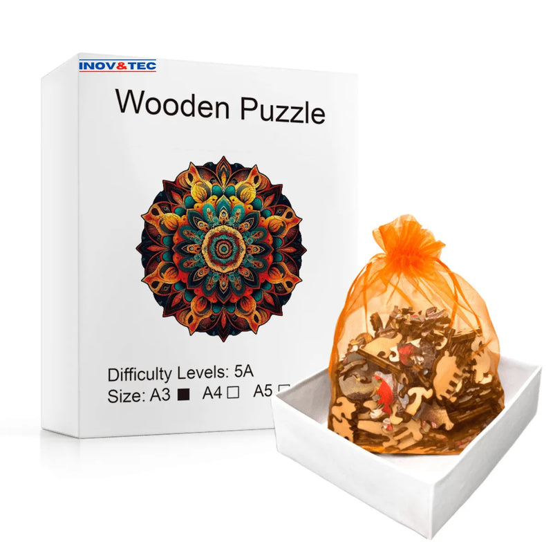 Quebra-Cabeça de Madeira Inova WOOD PUZZLE - Mandala Radiante | Diversão com Diversos Benefícios para Crianças e Idosos