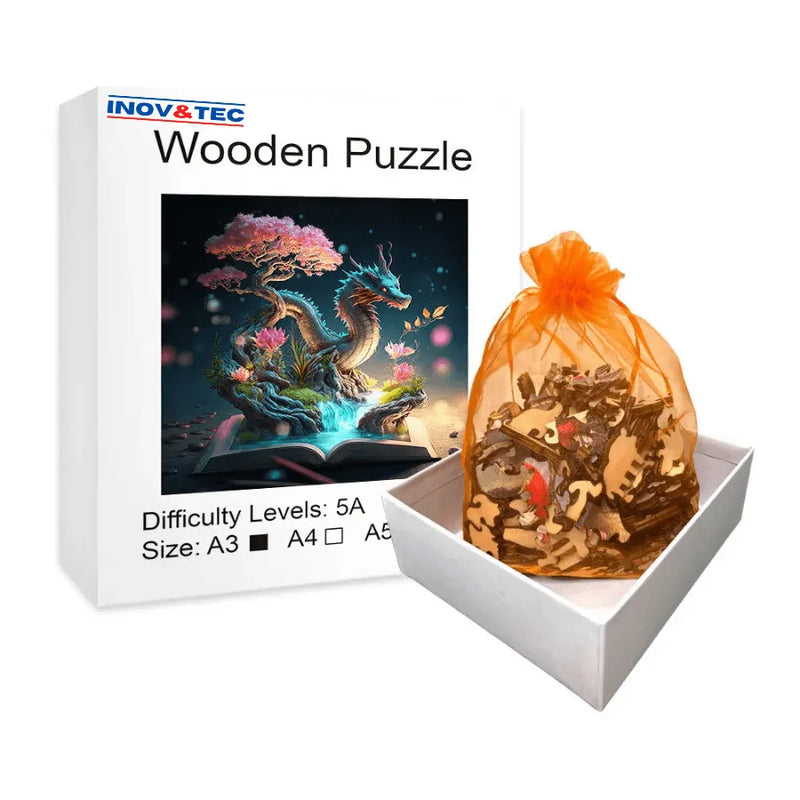 Quebra-Cabeça De Madeira Inova WOOD PUZZLE - Dragão Encantado | Diversão Com Diversos Benefícios