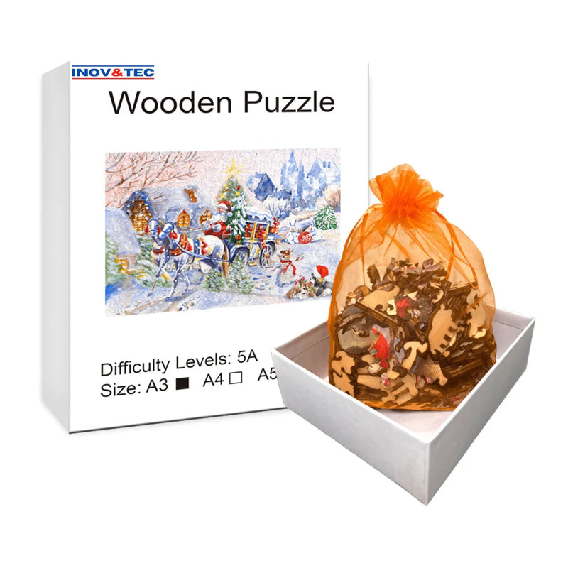 Quebra-Cabeça de Madeira Inova WOOD PUZZLE - Vilarejo Natalino | Diversão com Diversos Benefícios para Crianças e Idosos