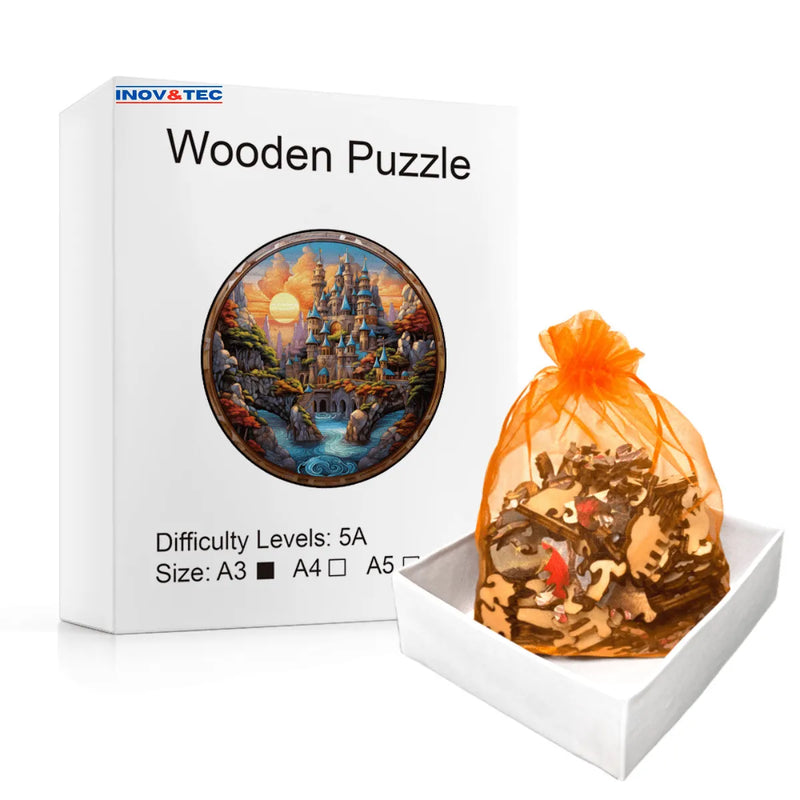 Quebra-Cabeça de Madeira Inova WOOD PUZZLE - Castelo Montanhoso | Diversão com Diversos Benefícios para Crianças e Idosos
